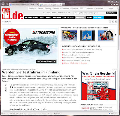 Bridgestone und AutoBild suchen Winterreifentester