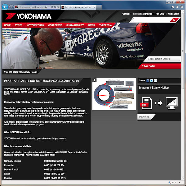 Yokohama Rückruf