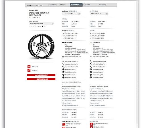 AEZ Website mit neuem Räderkonfigurator
