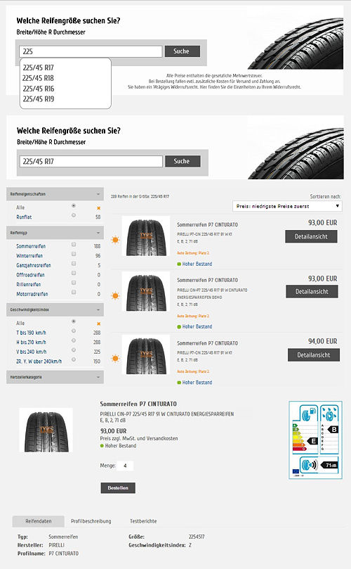 Tyre24 intelligente Reifensuche für Mondo Shop