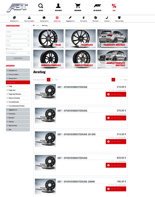 Abt Sportsline überarbeiteter Onlineshop