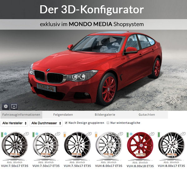 Mondo Medie 3D Aluradkonfigurator integiert