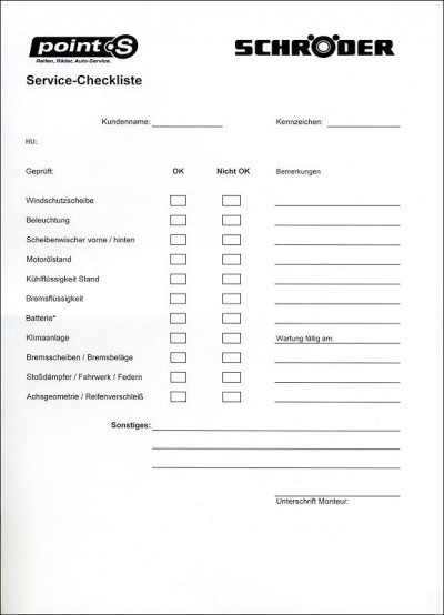 Reifen Schröder Service Checkliste tb