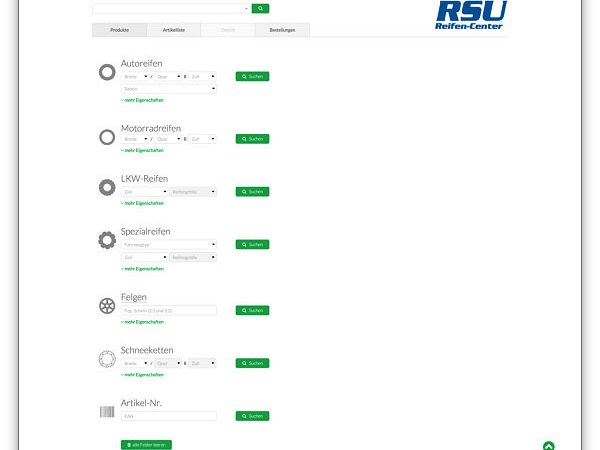 RSU TyreSystem Suchmasken