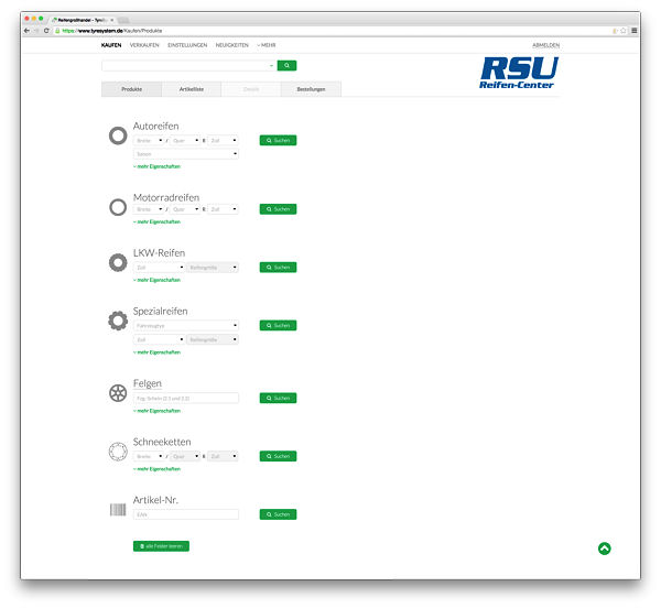 RSU TyreSystem Suchmasken