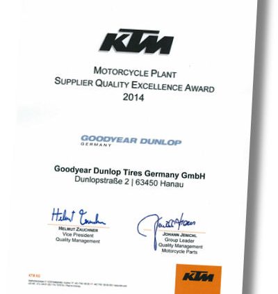 Dunlop bekommt KTM Award