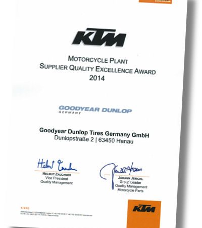 Dunlop bekommt KTM Award