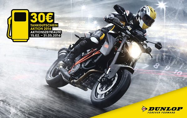 Dunlop Motorradreifentankgutscheinaktion 2016
