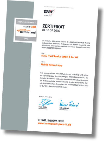 ADAC TruckService App Auszeichnung