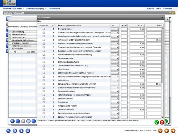 DAT integriert IFL Arbeitspositionen