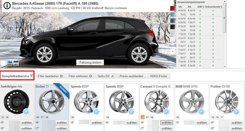 CaMoDo Tyre100 Komplettradkonfigurator