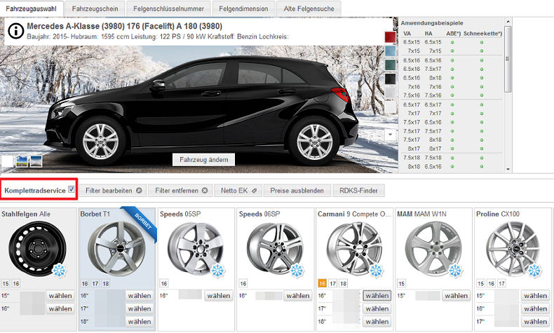 CaMoDo Tyre100 Komplettradkonfigurator