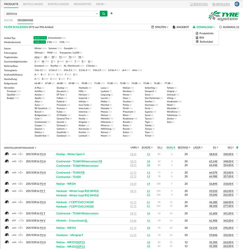 TyreSystem überarbeiteter Filter Header