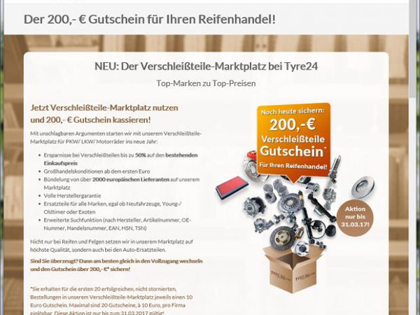Saitow Tyre24 Gutscheinaktion Verschleißteile