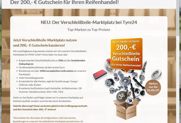 Saitow Tyre24 Gutscheinaktion Verschleißteile