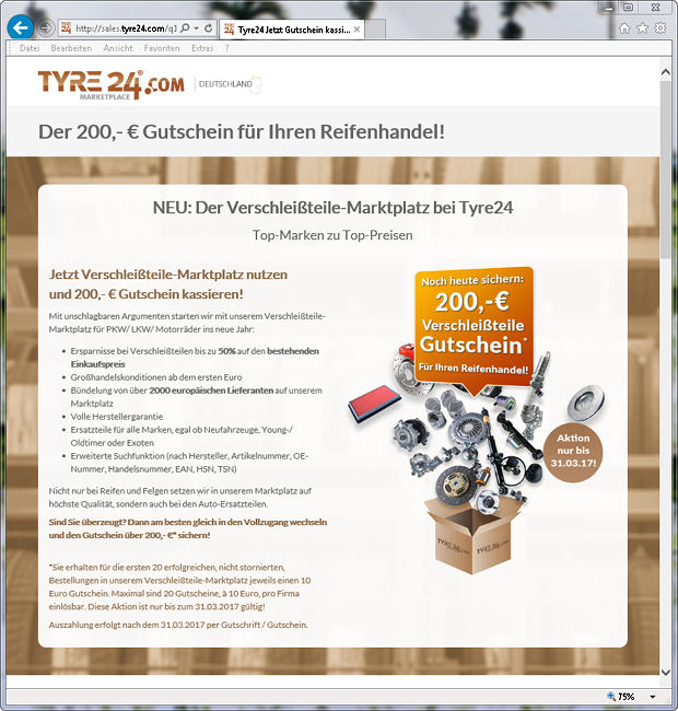 Saitow Tyre24 Gutscheinaktion Verschleißteile