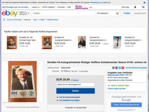 eBay S04 Sammelkarte Rüdiger Höffken
