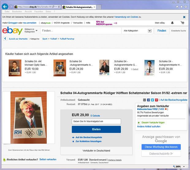 eBay S04 Sammelkarte Rüdiger Höffken