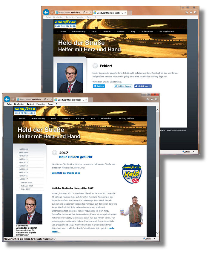 Goodyear Held der Straße Website