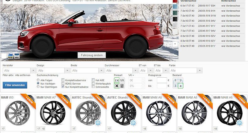CaMoDo Tyre100 Komplettradkonfigurator