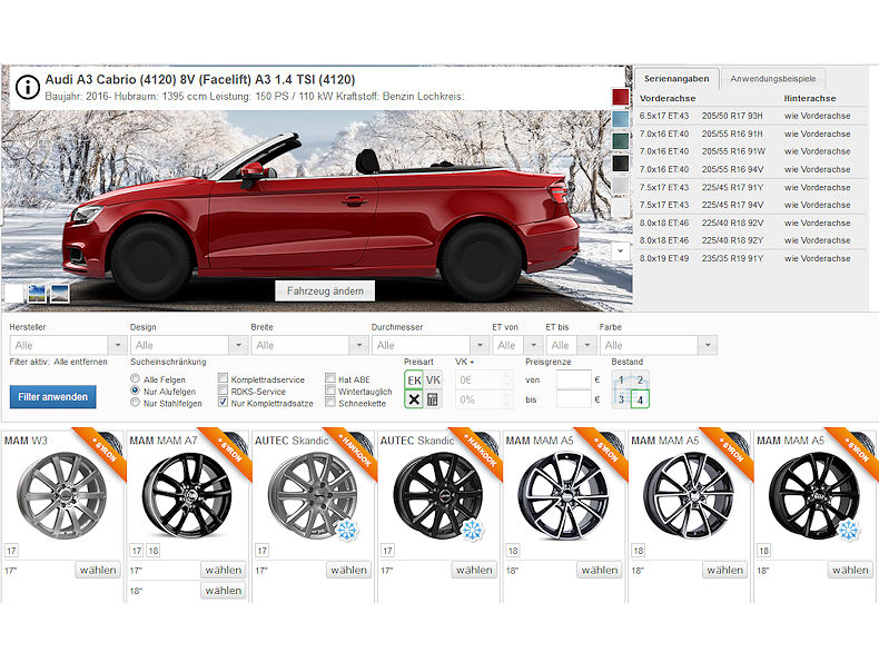 CaMoDo Tyre100 Komplettradkonfigurator