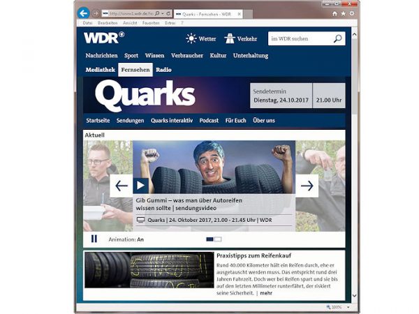 WDR Sendung Quarks Co. zu Reifen