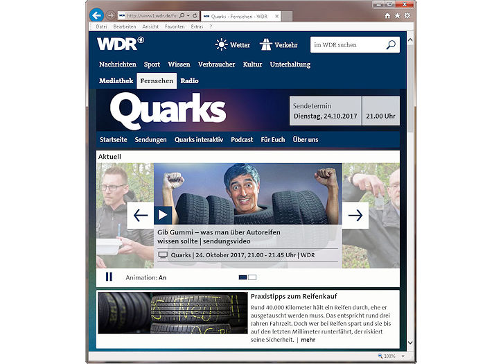 WDR Sendung Quarks Co. zu Reifen