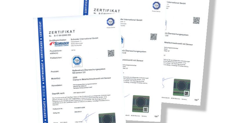 Schrader TÜV Süd Zertifikate