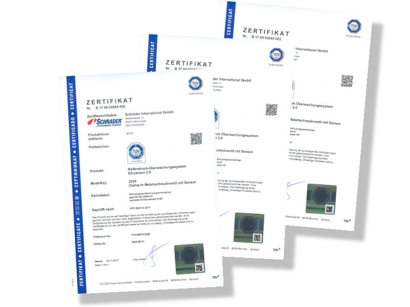 Schrader TÜV Süd Zertifikate