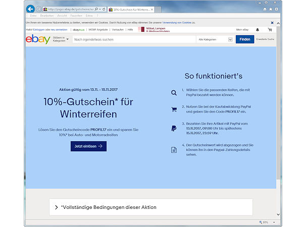 eBay dreitägige Reifenrabattaktion