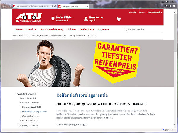 ATU Website Reifentiefstpreisgarantie