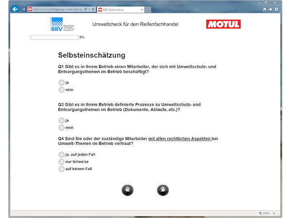 BRV Onlineumweltcheck für Reifenservicebetriebe