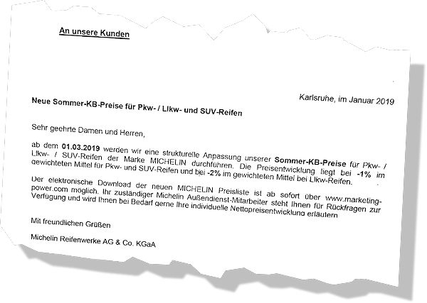 Michelin Preissenkung bei Pkw SUV und Llkw Sommerreifen
