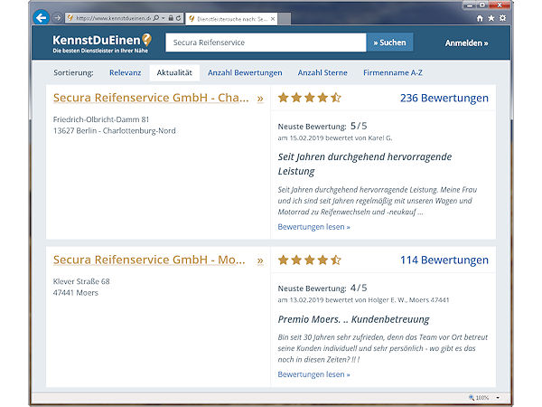 Premio Secura zu Onlinebewertungen