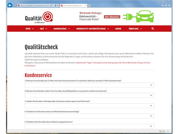 Qualität ist Mehrwert Onlineselbsttest für Werkstätten