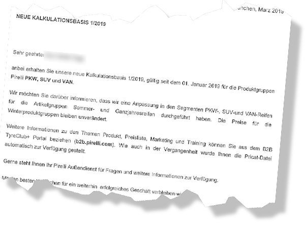 Pirelli Preisanpassung
