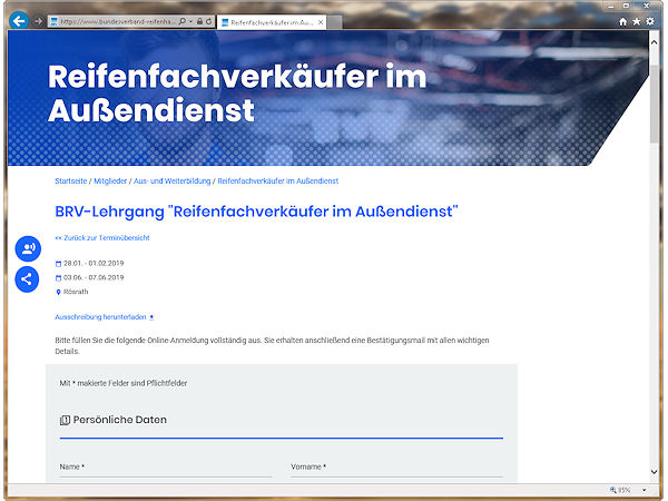BRV freie Plätze im Reifenfachverkäuferlehrgang für Außendienstler