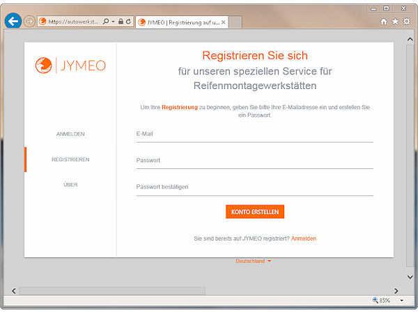 Jymeo Montagepartnerregistrierung für Onlinereifenhändler