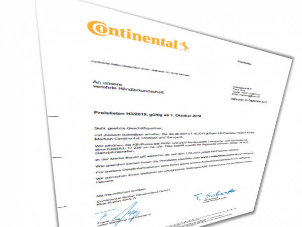 Continental Preisanhebung tb