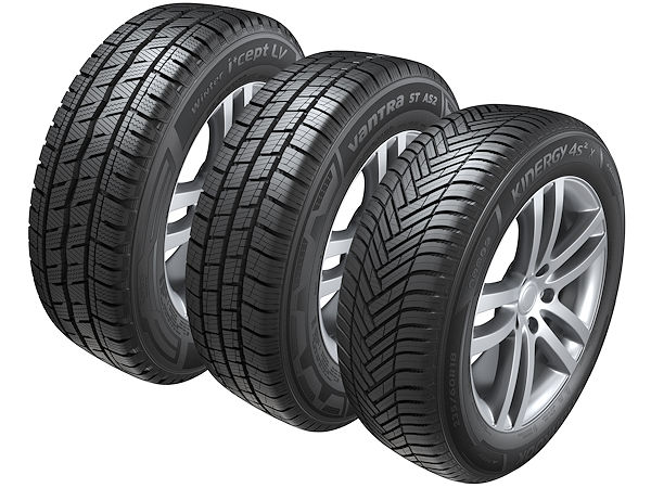 Mit den Modellen „Winter I*Cept LV“, „Vantra ST AS2“ und dem „Kinergy 4S² X“ (von links) geht Hankook mit gleich drei neue Winter- bzw. Ganzjahresreifen in die Umrüstsaison 2019/2020