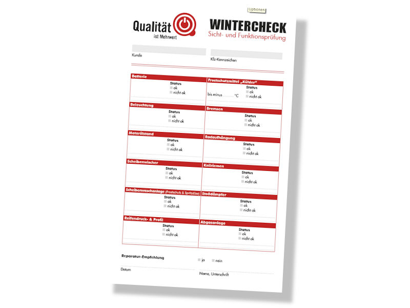 Qualität ist Mehrwert Winterchek Formular