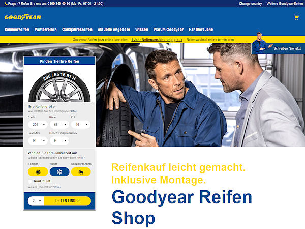 Goodyear startet Onlinereifenverkauf für Endkunden in Europa