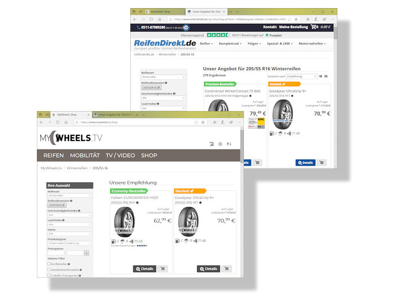 Reifenshops MyWheels.tv und ReifenDirekt
