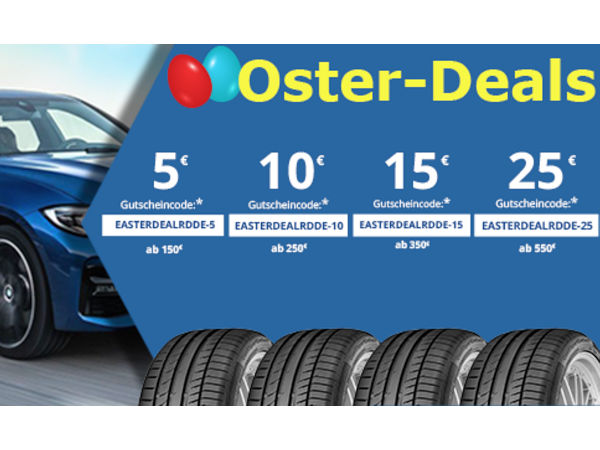 Bis Dienstag nach Ostern können Kunden beim Kauf von Sommer- und Ganzjahresreifen, Motorradreifen, Felgen und Kompletträdern im ReifenDirekt-Shop bis zu 25 Euro sparen über entsprechende Gutscheincodes (Bild: Delticom)