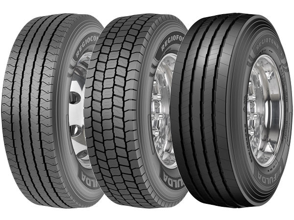 Fuldas neue Lkw-Reifenserie (von links) umfasst den „RegioControl 3” für Lenk-, den „RegioForce 3“ für Antriebs- sowie den „RegioTonn 3“ für Trailerachsen (Bild: Goodyear)