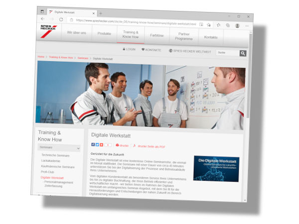Mehr Details und Anmeldemöglichkeiten zu den Axalta-Onlineseminaren finden Interessierte unter www.spieshecker.com/de/de_DE/training-know-how/seminare/digitale-werkstatt.html im Web (Bild: Screenshot)