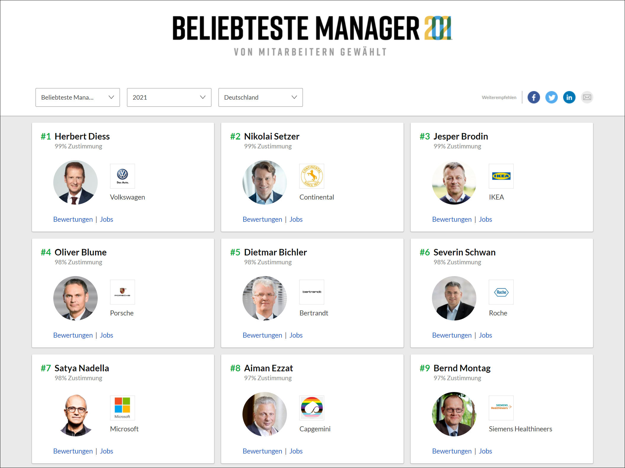 Auch eine Führungskraft aus der Reifenbranche zählt erneut zu Deutschlands beliebtesten CEOs (Bild: Screenshot)