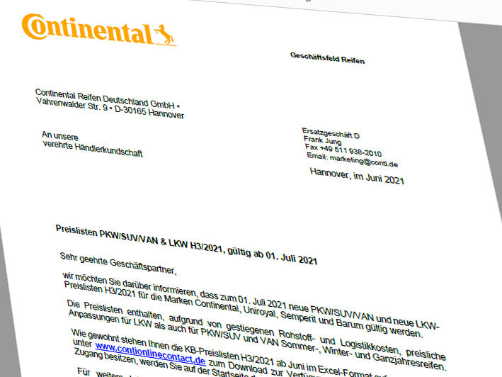 Continental Preiserhoehung tb