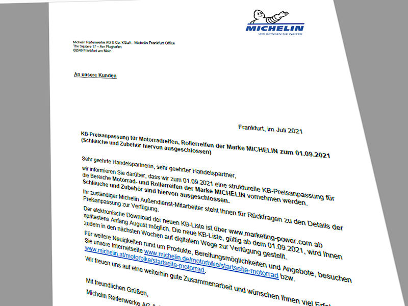 Michelin Preisanpassung tb