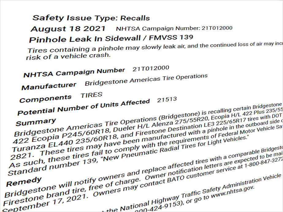 Bridgestone Recall USA tb